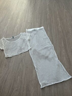 Su78 Mesh Knit shirt and Maxi Skirt set Lightweight Beach Cover-Up size XS
